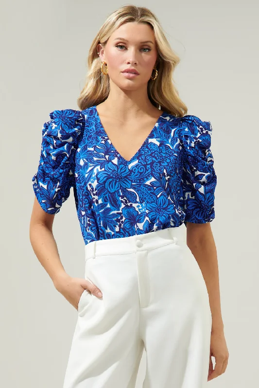 Caspian Floral Chancellor Ruched Sleeve Blouse