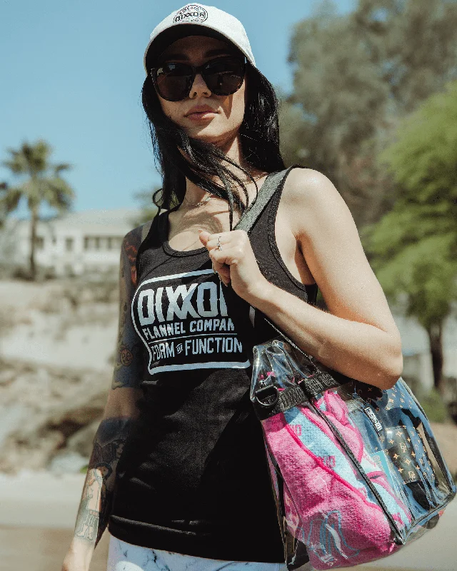 Women's White Classic Logo Fitted Tank - Black